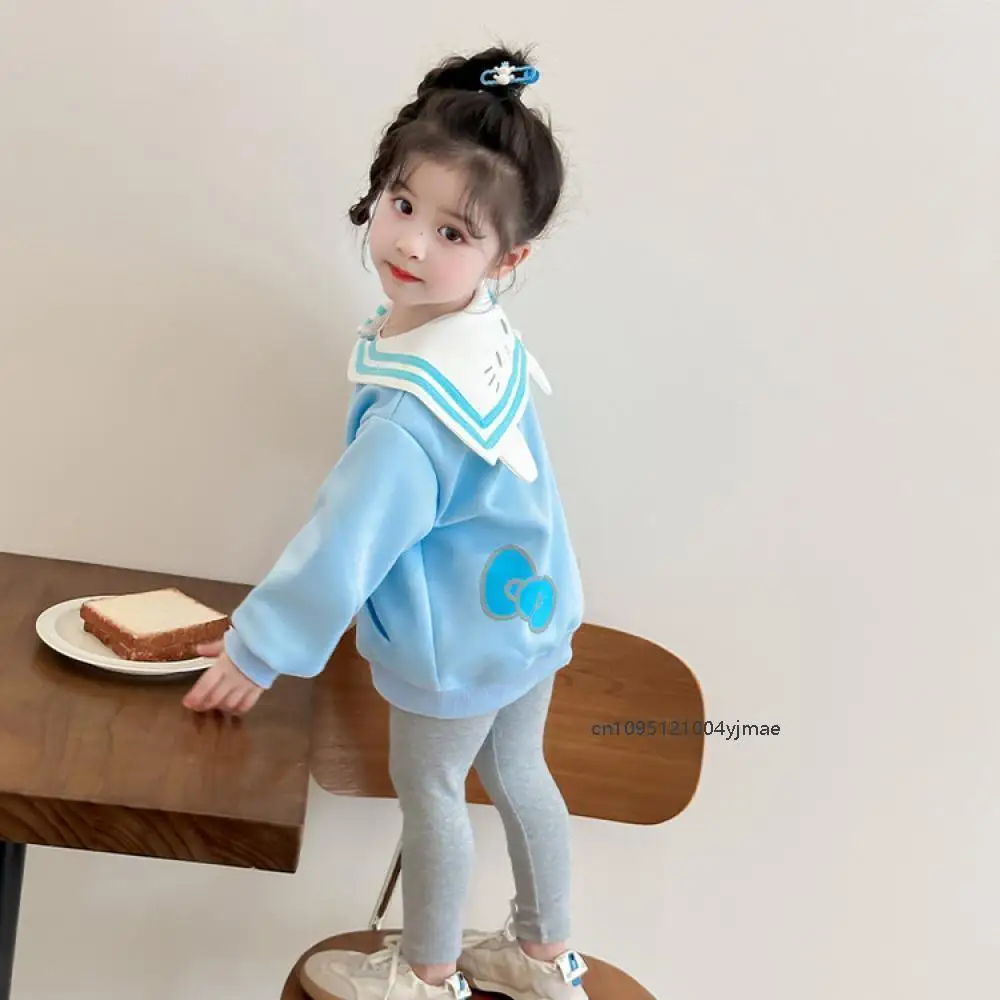 خريف جديد مرحبا كيتي الأطفال البحرية طوق سترة سانريو أنيمي Kawaii موضة الكرتون التلبيب طوق كلية نمط سترة هدية #6