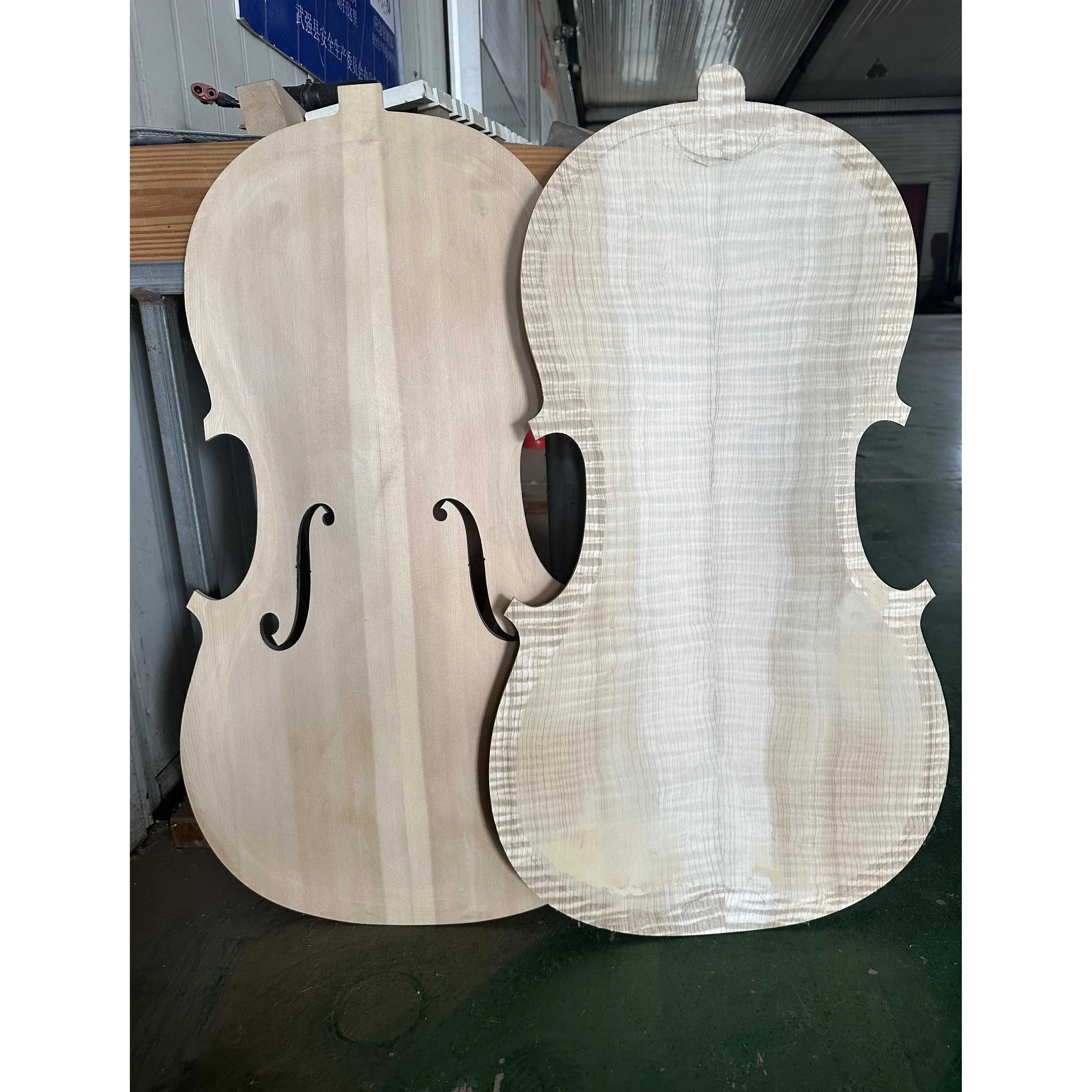 4/4 Cello Production Materials Handcarved 1 piece of flame and 1 piece of spruce for unfinished flame maple wood cello component