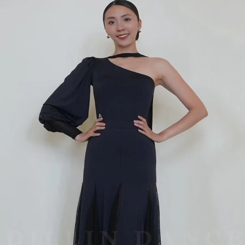 2025 nuevas camisetas de baile latino para mujeres, mono con cinta y borlas con manga acampanada, camisas de baile modernas, ropa de salón para adultos XH3910