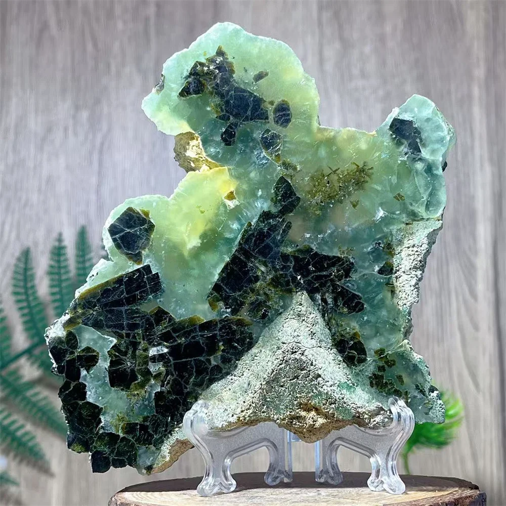 Prehnite Agate Slab Specimen Stone Quartz Crystal Natural  Energy Reiki Mineral Stone Ornaments Specimen Feng Shui Room+Stand