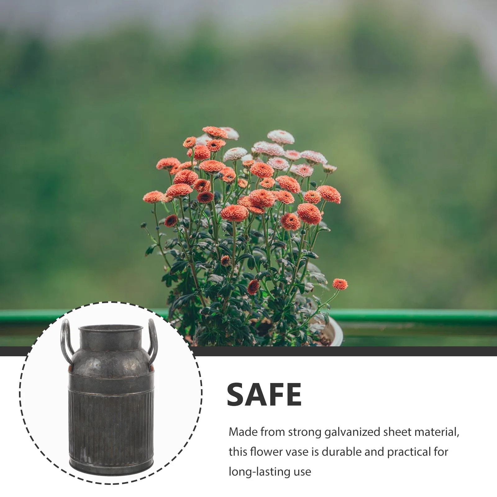 

Metal Flower Pot Galvanized Planter Bucket Vintage Floral Vase Small with Handle for Cut Flowers Dried Arrangement Home
