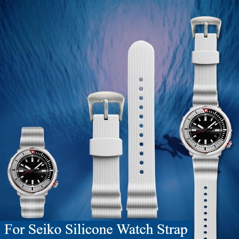 For Seiko White Tuna Can Diver PROSPEX Series SNE545P1 SNE547P1 Watch Bracelet Men's Style Silicone Watch Strap 22mm White