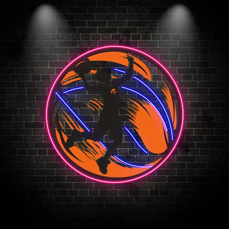 Basketball Dunk Neon LED Light, Sports-Themed Wall Decor with Basketball Icon Background, Perfect for Game Rooms, Bars and Gifts