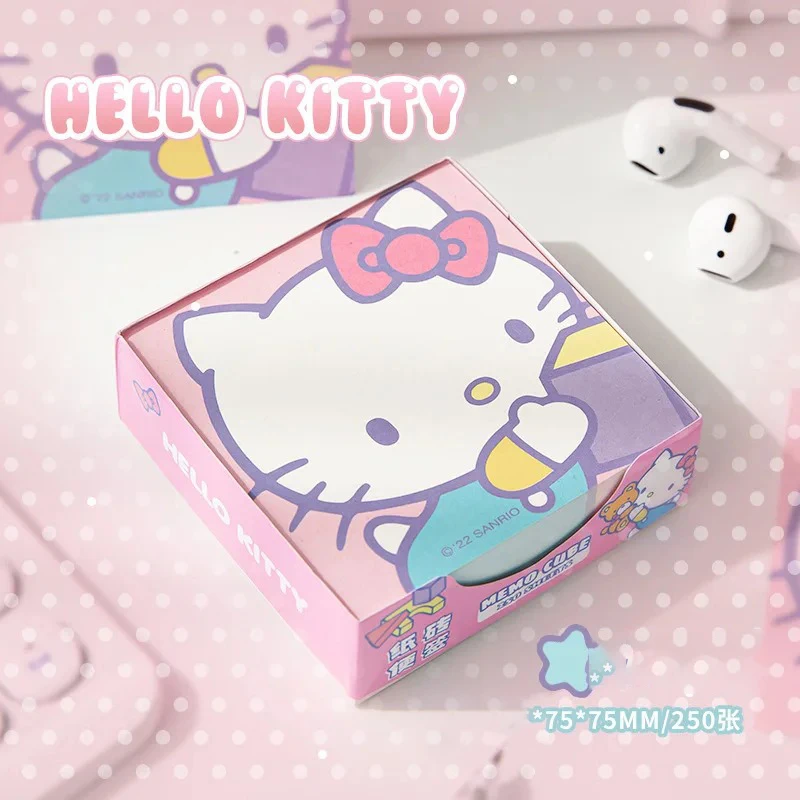 250Pcs Sanrio Hello Kitty Note Paper Kawaii Kuromi Melody Cinnamoroll Note Decorative Paper Student School Stationery Supplies