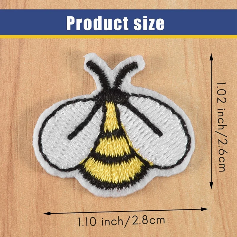 60PCS Bee Embroidered Patches,Cute Bumble Iron On Embroidered Applique Decoration Sewing Patches For Clothes DIY Patches