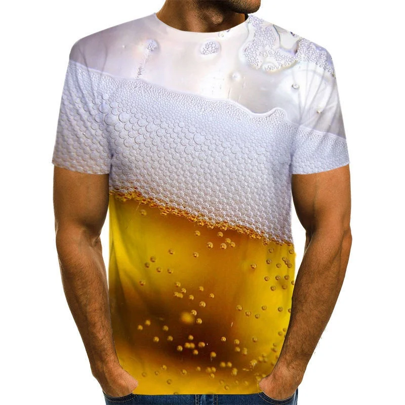 New Fashion Printing Beer 3d T-shirt Digital Printing Men\'s Short Sleeve T-shirt Top