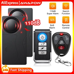 Awapow Wireless Vibration Bike Motorcycle Alarm Anti-Theft Door And Window Alarm 110dB Loud Remote Control Home Bicycle Security