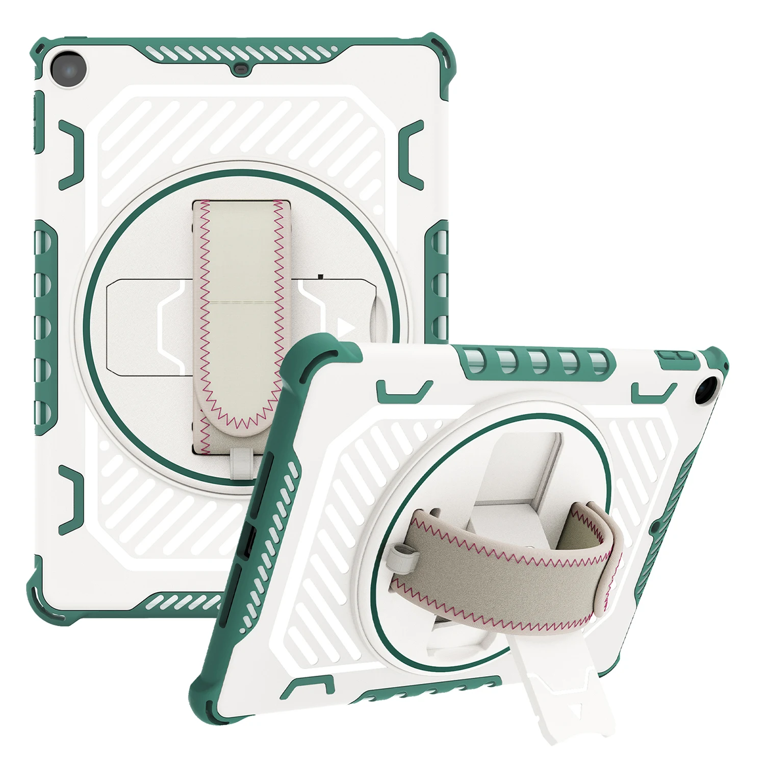 

For iPad 9.7-inch (2018) / (2017) Case Kickstand PC + TPU Shockproof Tablet Cover with Hand Strap - Green