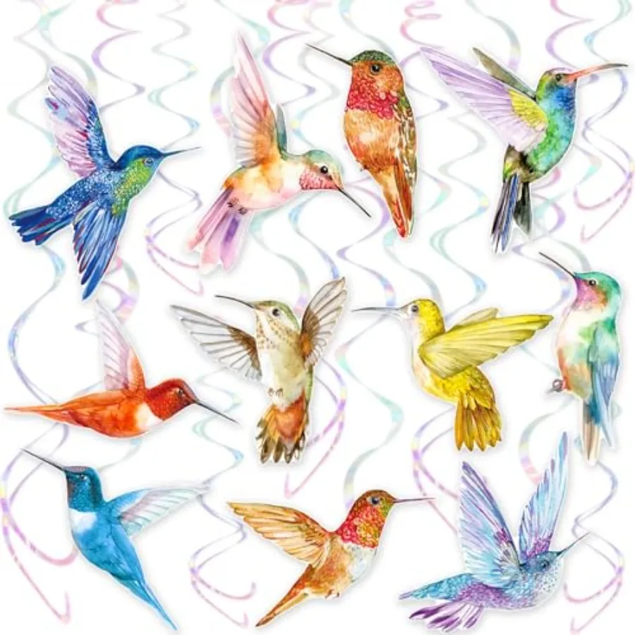 Hummingbird Hanging Swirls 20Pcs Hummingbird Birthday Decorations Hummingbirds Ceiling Decor Tropical Bird Party Hanging Stream