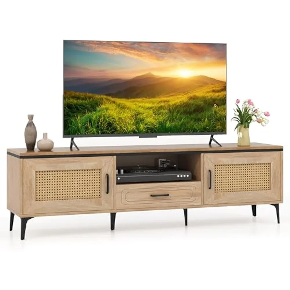 مركز ترفيه تلفزيوني مقاس 65 بوصة مزود بخزانات ودرج وإدارة الكابلات ورف مفتوح #1