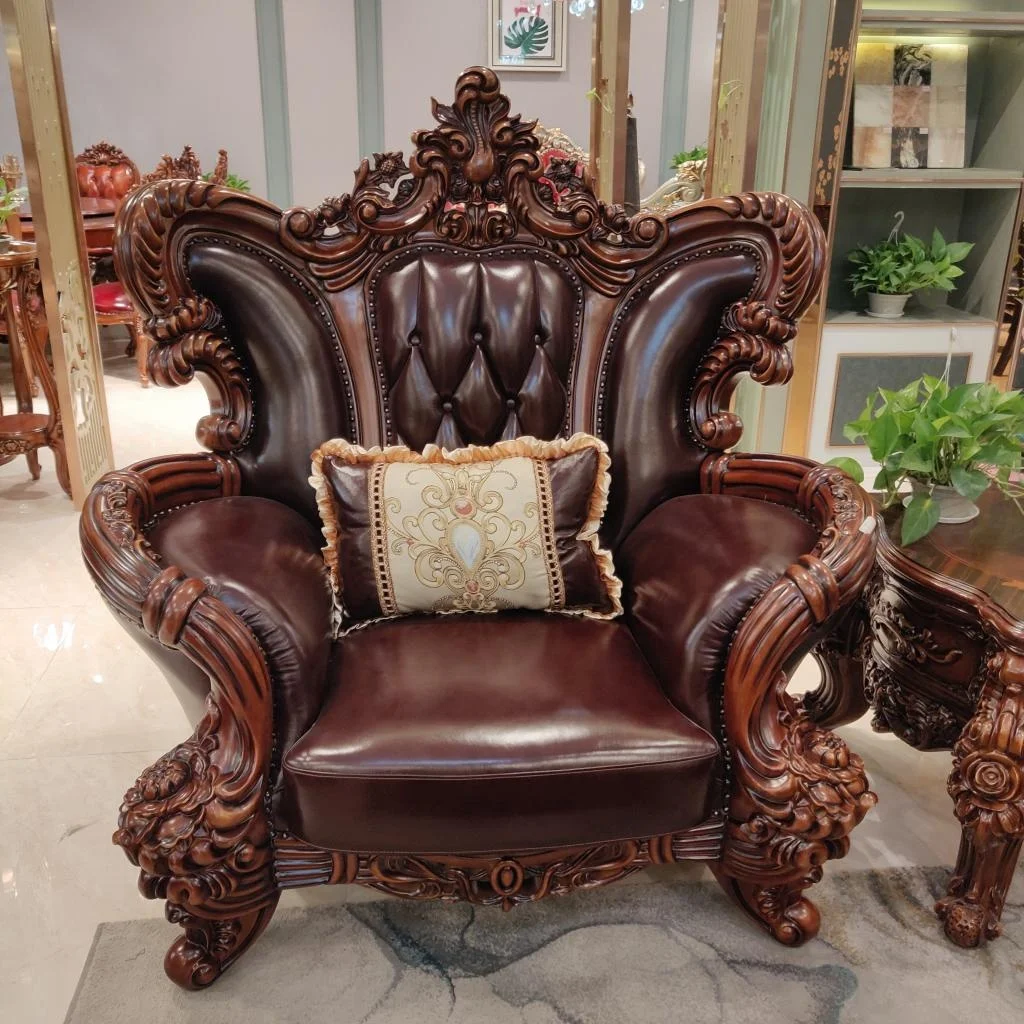 

Factory direct sales luxury hand-carved furniture leather European living room antique sofa