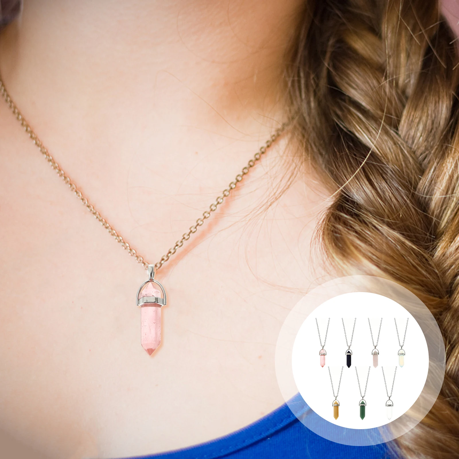 

7pcs Crystal Pendant Necklace Fashion Simple Neck Chain Natural Stone Woman Jewelry Daily Wear Decorative Female Gift For Women