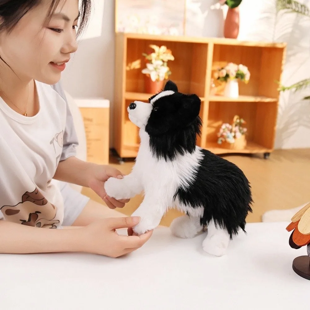 Simulated Dog Stuffed Animal Standing Posture Fluffy Border Collie Plush Toy Soft Skin-friendly Kid's Comforting Companion Doll