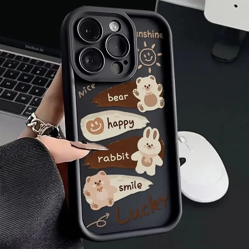 Cute Cartoon Bear Phone Case For iPhone 11 12 13 14 15 16 Pro MAX XR X XS 7 8 Plus SE 2 3 Shockproof Silicone Soft Matte Cover