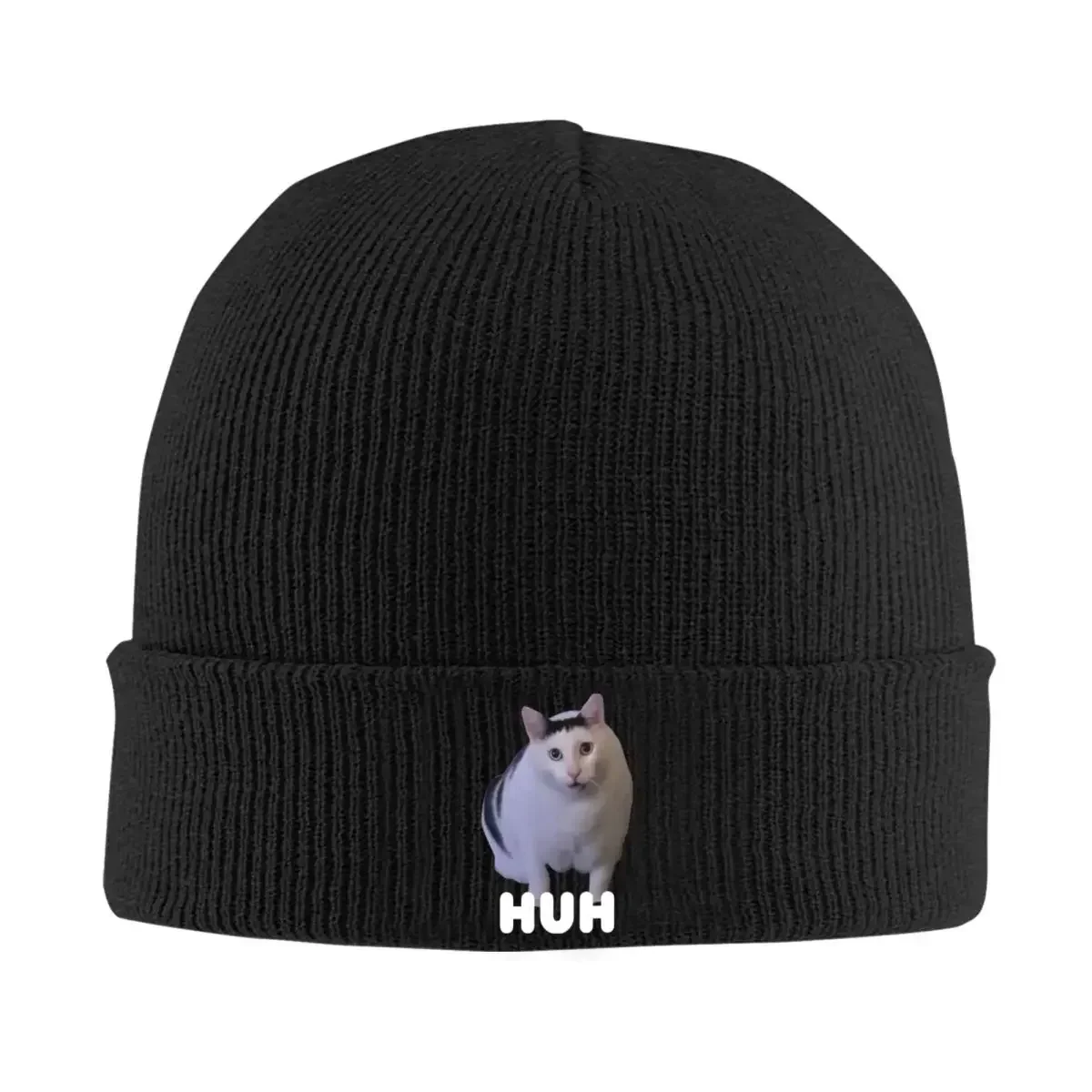 Huh Cat Meme Knitted Hat Women's Men's Skullies Beanies Autumn Winter Hat Crochet Melon Cap