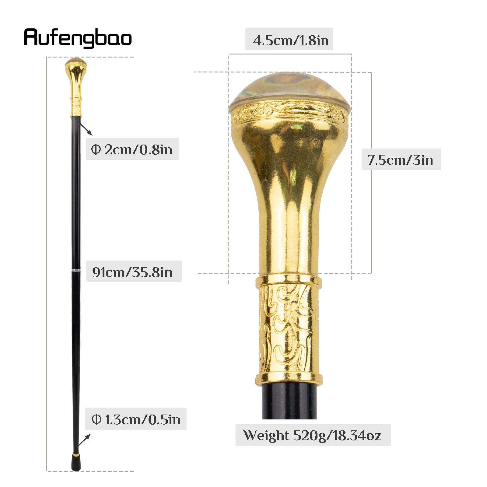 Golden Black Unity and Faith Totem Relief Walking Cane Fashion Walking Stick Gentleman Crosier Knob Walking Stick 91cm