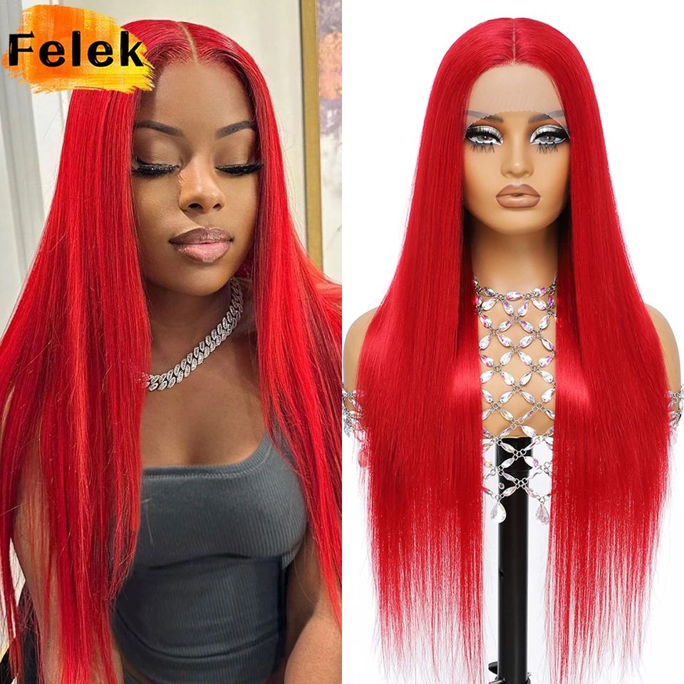

13x5 T Part Lace Wigs Synthetic 30 Inch Straight Lace Front Wigs Heat Resistant Fiber Glueless Pre-Plucked Natural Hairline Wigs