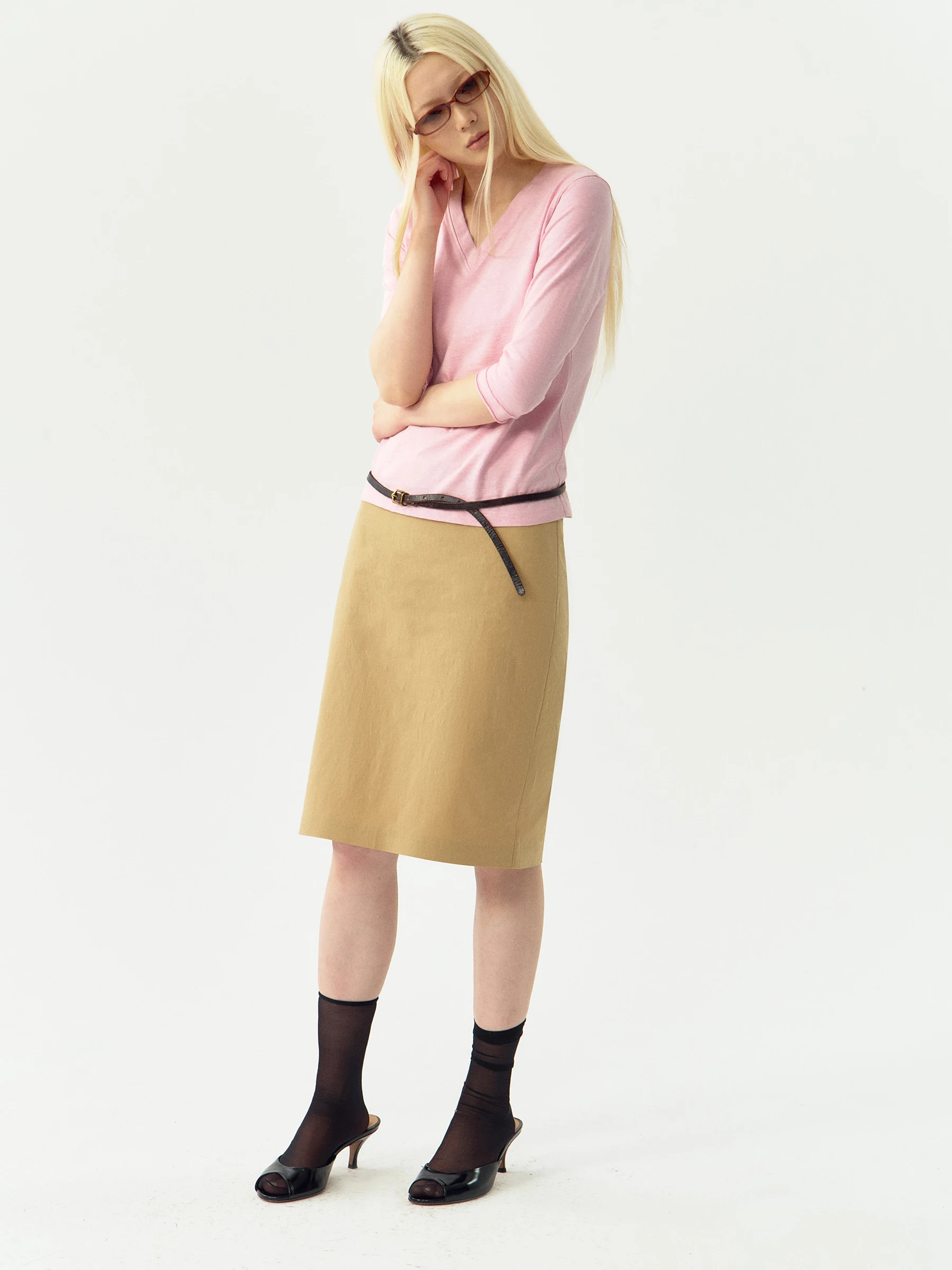 VERMO 90s Classic H-Shape Elastic Long Velvet Paper Feel Cotton Half Body Skirt Versatile Low Waist Wrap around Skirt