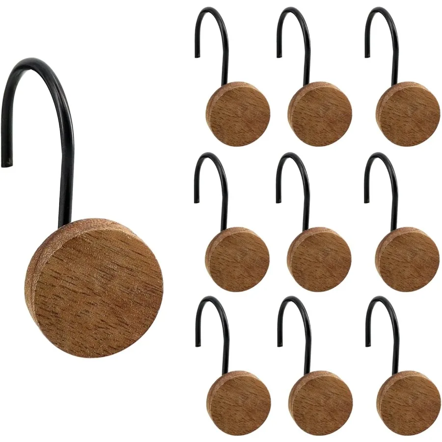 

Крючки для занавесок для душа, деревянные декоративные кольца для занавесок для душа, современные круглые вешалки для занавесок для душа, 12 шт., крючки для душа для душа