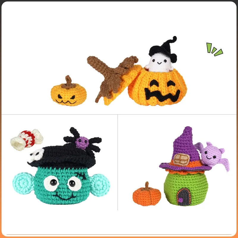 Halloween Festival Crochet Material Package Pumpkin Little Green Monster and Strange House Crochet For Crochet Lovers