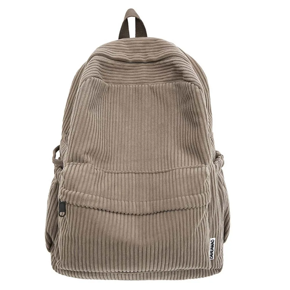

Lightweight Corduroy Backpack Japanese Style Portable Solid Color School Bag Large Capacity Adjustable Casual Students Daypack