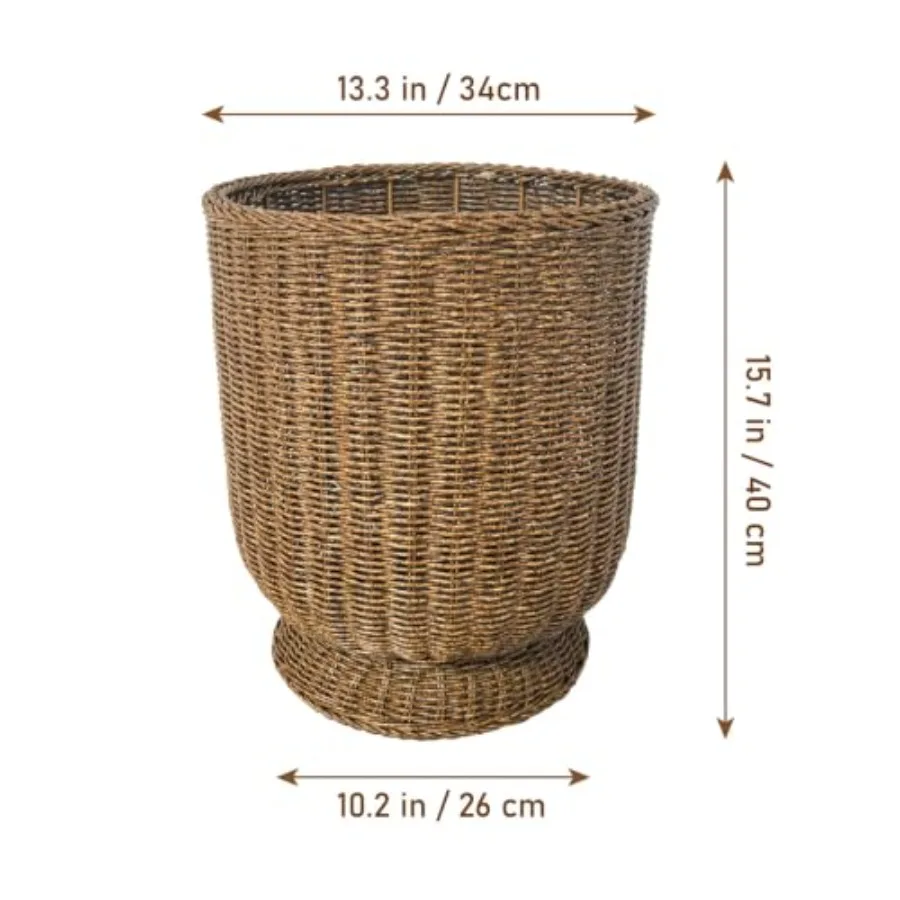 Indoor Outdoor Woven Rattan Planter Basket for Plants, Brown, Lightweight Durable Natural Fiber Decorative Flower Pot Holder fo