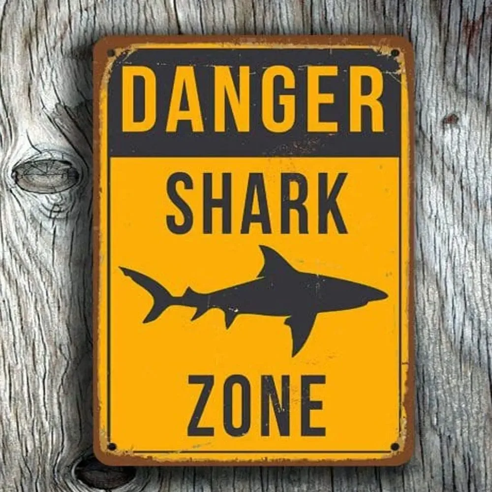 Danger Shark Zone Vintage Metal Tin Sign Man Cave for Men Women,Wall Decor 12 x 8 inches