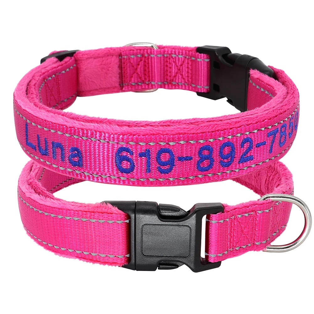 Personalized Embroidered Dog Collar Reflective Nylon Custom ID Name Accessories Pet Padded Collars For Small Medium Large Dogs