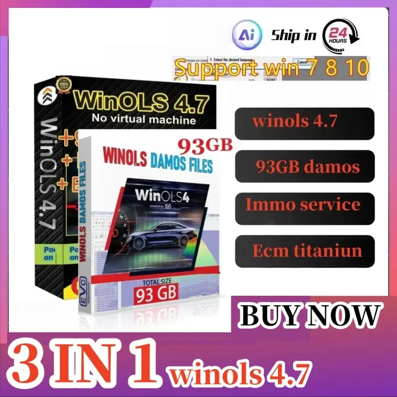 

ECU Programming Tool Winols 4.7 Software+ 93GB Damos Files +ECM TITANIUM 26100+ Immo Service Tool V1.2 for auto car software