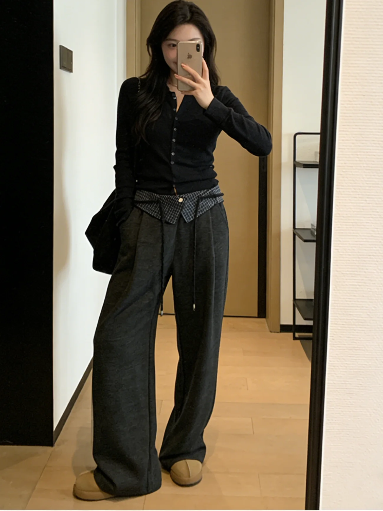 

Американские ретро-брюки с высокой талией и широкими штанинами, женские повседневные брюки прямого кроя для работы, летние, новый стиль, универсальные, для невысоких.