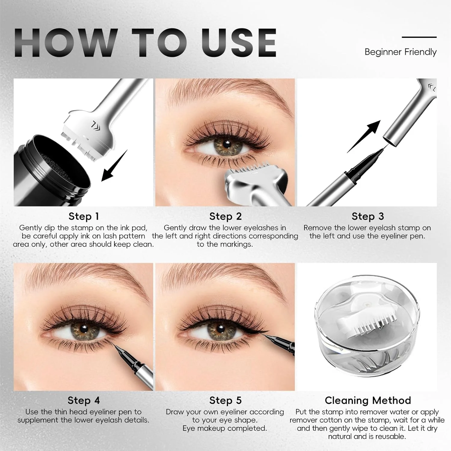 下まつげスタンプ、2-in-1 防水防汗アイライナー、個別の液体アイライナー付き、再利用可能なまつげスタンプセットメイクアップ