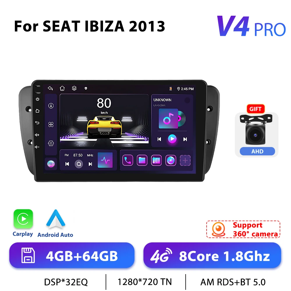 Podofo 9 "Autoradio Draadloze CarPlay Android Radio Voor SEAT IBIZA 6j 2009-2013 Multimedia GPS FM 4G WIFI Auto Intelligente Systemen