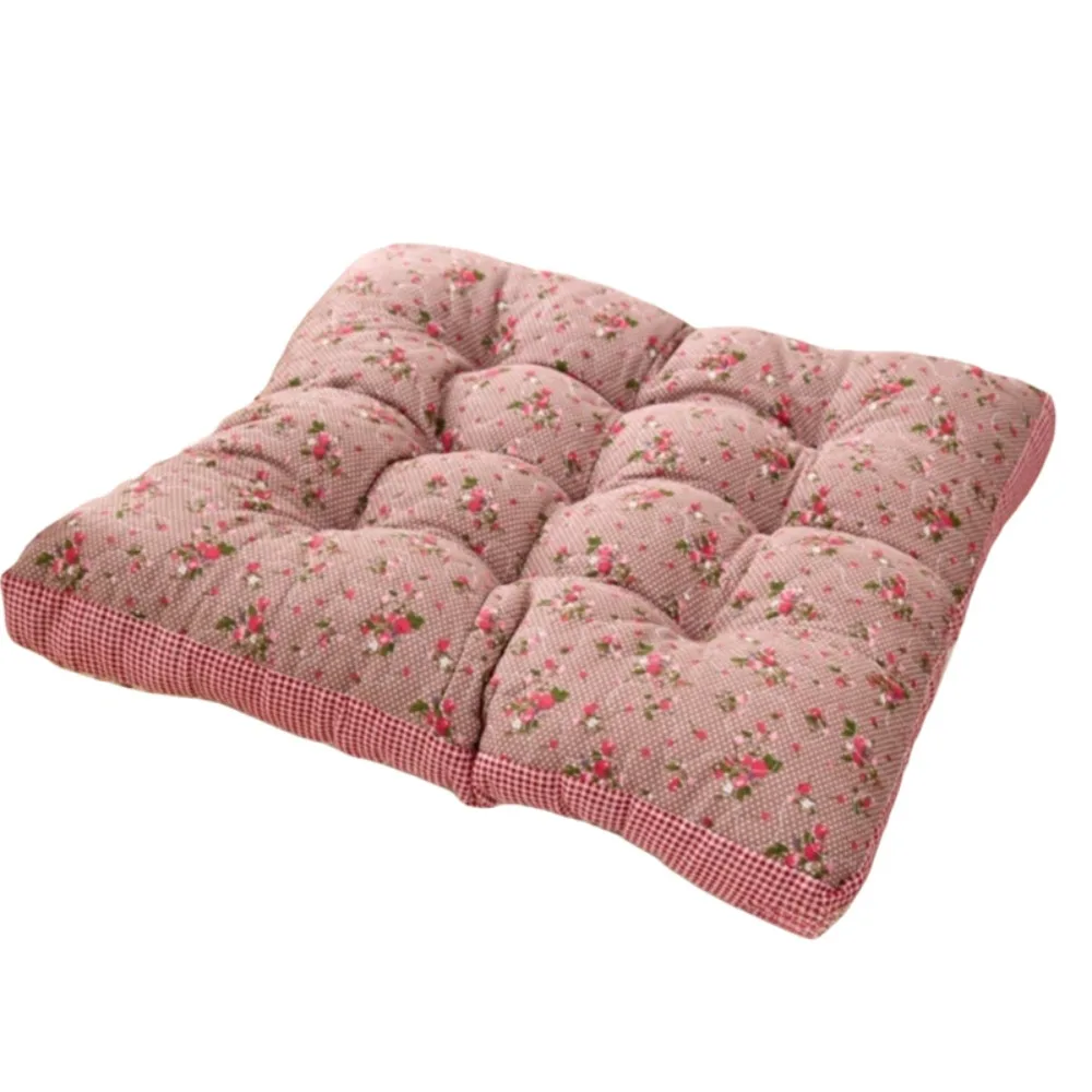 Rustic Floral Print Korean-Style Tatami Cushion Cotton Filling Square Seat Pad Non-slip Thickened Chair Mat Dinning Chair