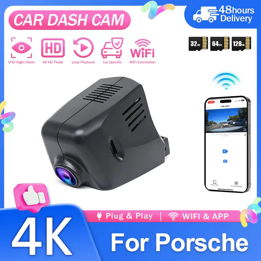 For Porsche Cayenne/Macan/911/Taycan/Panamera/718 Boxster & Cayman Video Recorder 4K UHD Plug and Play Car DVR Dash Cam
