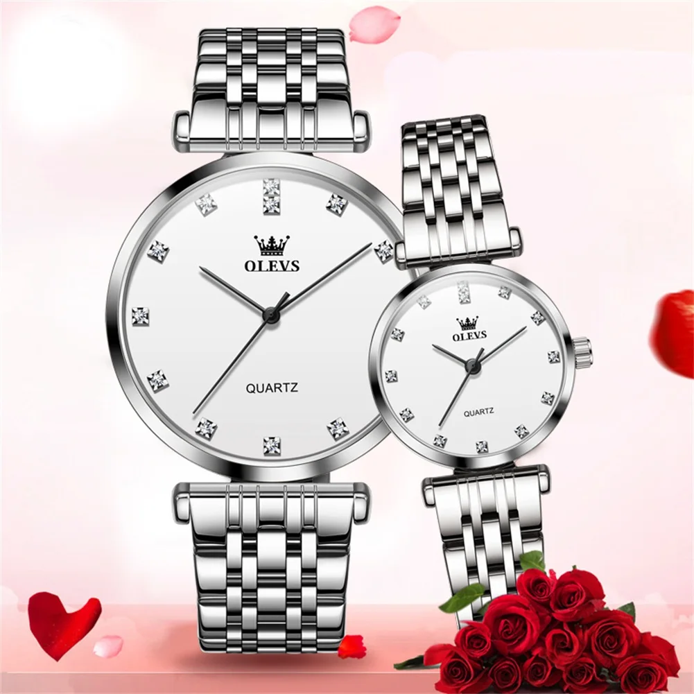 OLEVS Couple Watches Simplitity Fashion Trend Original Wristwatch Exquisite Lover Watch Gift Box His and Her Watch Set 5596