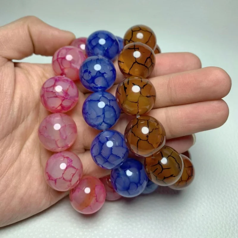Interstellar Blue Card Chalcedony Blood Vein Pattern Crack Peacock Agate Bracelet Scale B
