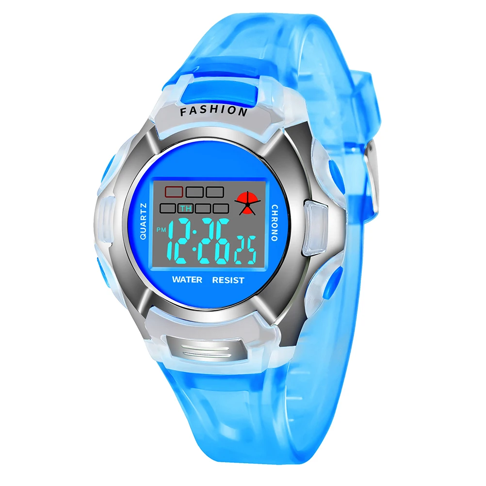 

Luminous Waterproof Sports Watch For Kids Led Backlight Electronic Wristwatch Stopwatch Function Outdoor Use Blue