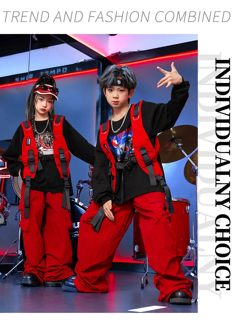 Children's Performance Costume, Boys' Girl's Street Hip-Hop Dance  Cool Handsome Vest Drum Show Piecee