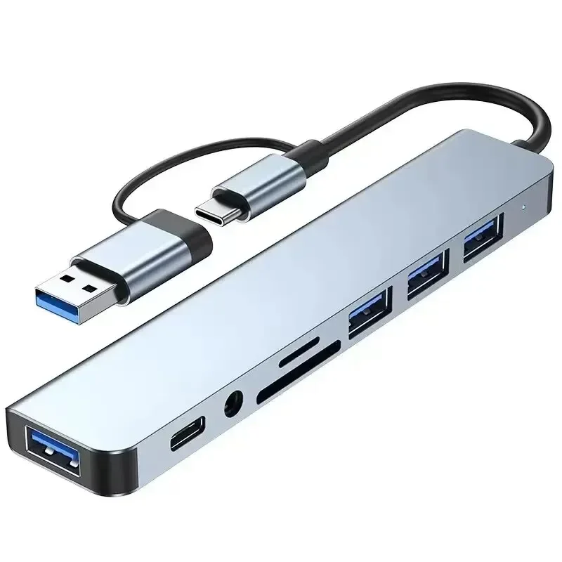 HUB USB 8 en 2 con lector de tarjetas divisor, puerto USB C, USB 3.0 / 2.0, lector de tarjetas divisor SD/TF, estación de acoplamiento