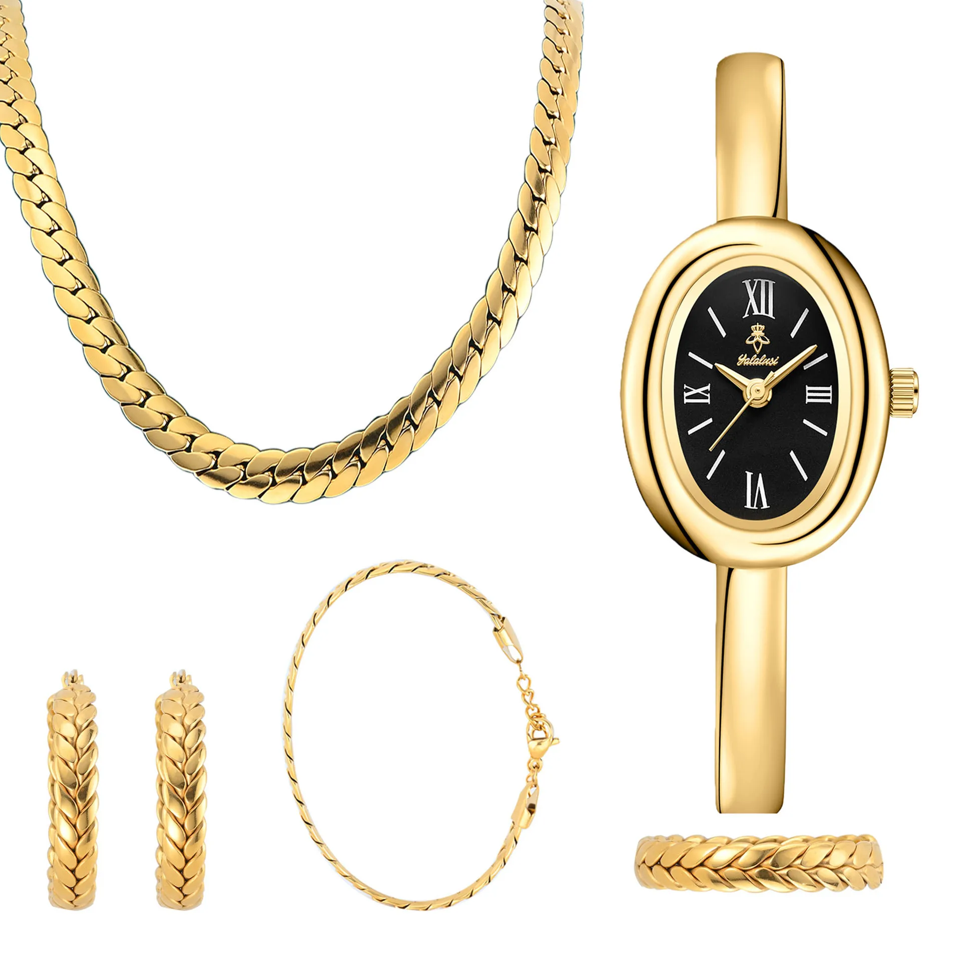 Nuevo collar, reloj, pulsera, conjunto con caja de regalo, conjunto completo de joyería de oro, reloj de mujer de lujo de alta gama, regalo perfecto para mujeres.