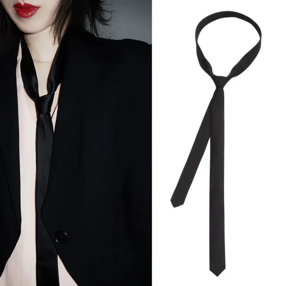 New 3cm Satin Super Slim Tie Fashion Classic Elegant Black Neck Tie Women Man Solid Color Skinny Narrow Necktie