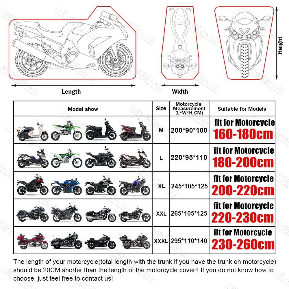 Su geçirmez motosiklet siyah kırmızı motorlar kapakları Scooter toz yağmur kar UV koruyucu kapak kapalı açık L XL XXL XXXL Hood