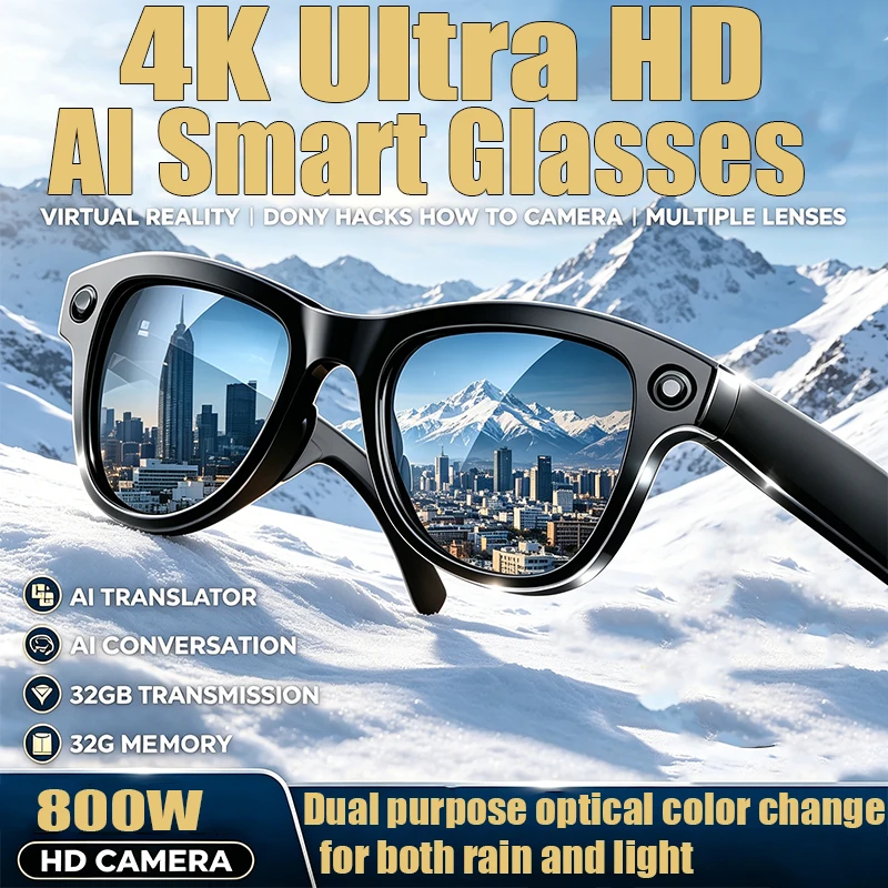 Ultra 4K Smart AI Glasses 32G 8.0MP Camera Outdoor Photochro