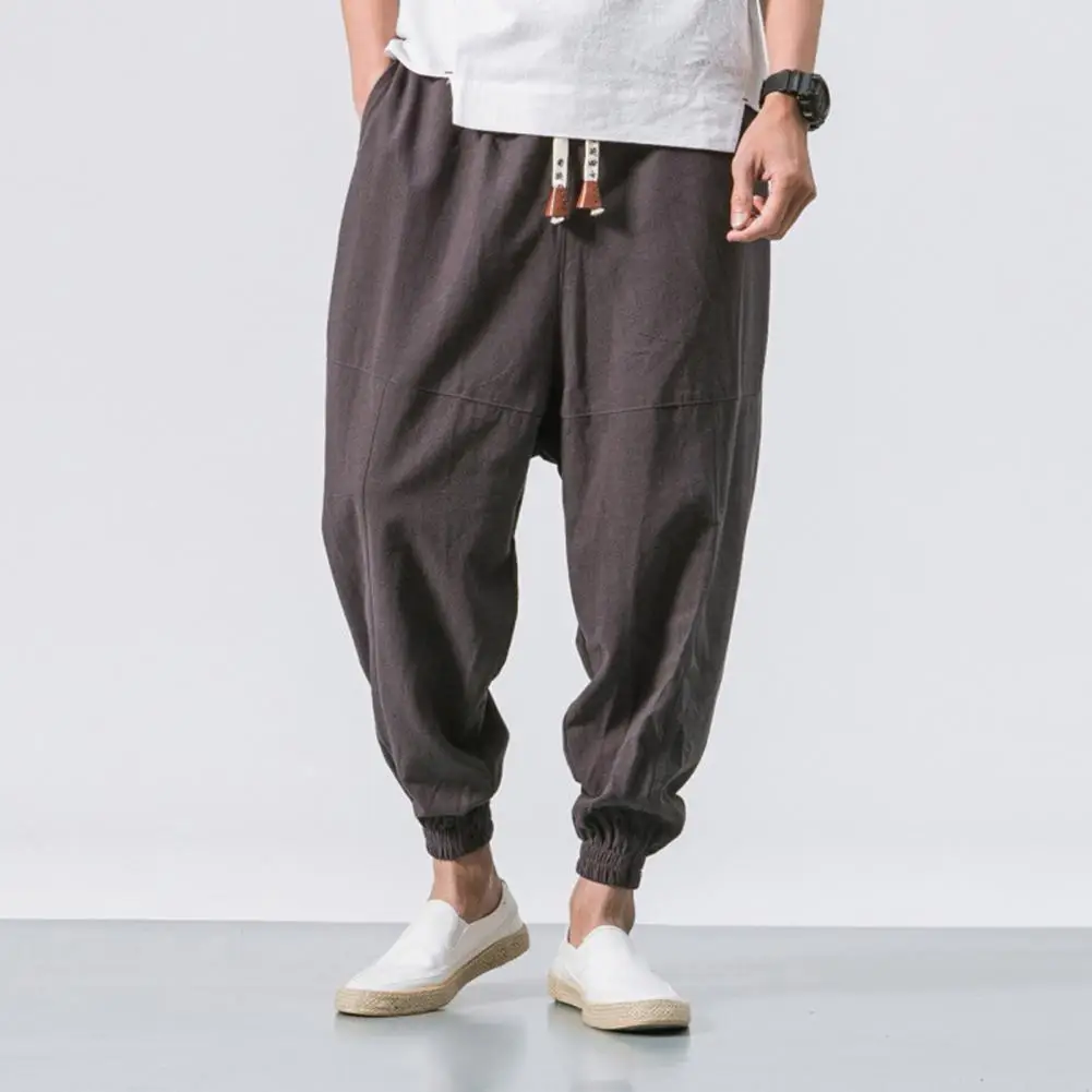 

Men Casual Harem Pants Drawstring Waist Men Pants Japanese Style Men's Harem Pants with Deep Crotch Ankle Length for Summer