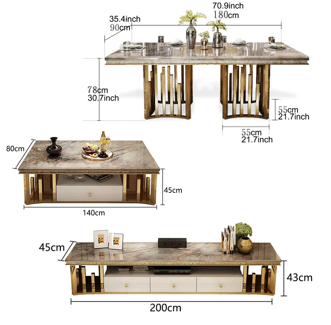 Modern Marble Dining Table + Coffee Table+TV Table