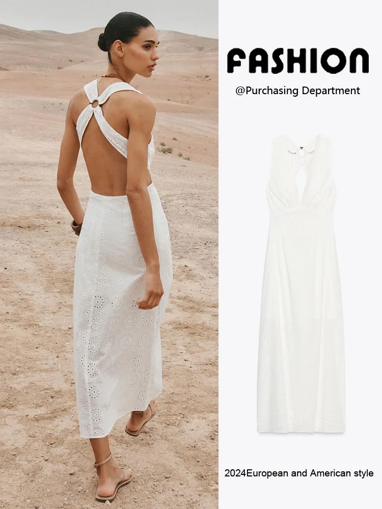 

Ele Bal Embroidered Collar Midi Dr New Summer Women's Faionable Svel High Waist Long Gown for Par