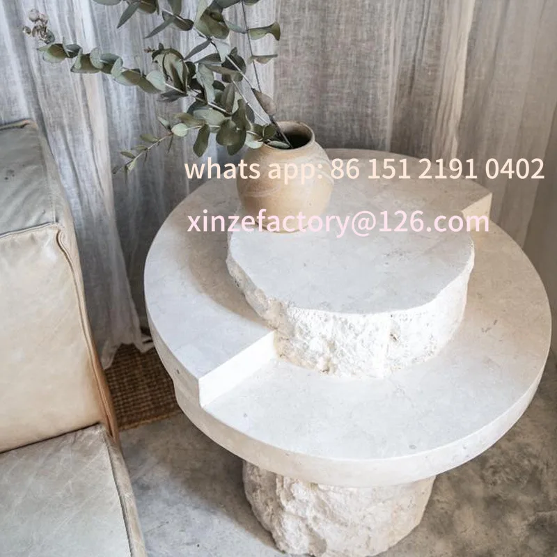 Customizable natural travertine coffee table simple wabi-sabi wind personality creative destruction effect corner few Nordic lig