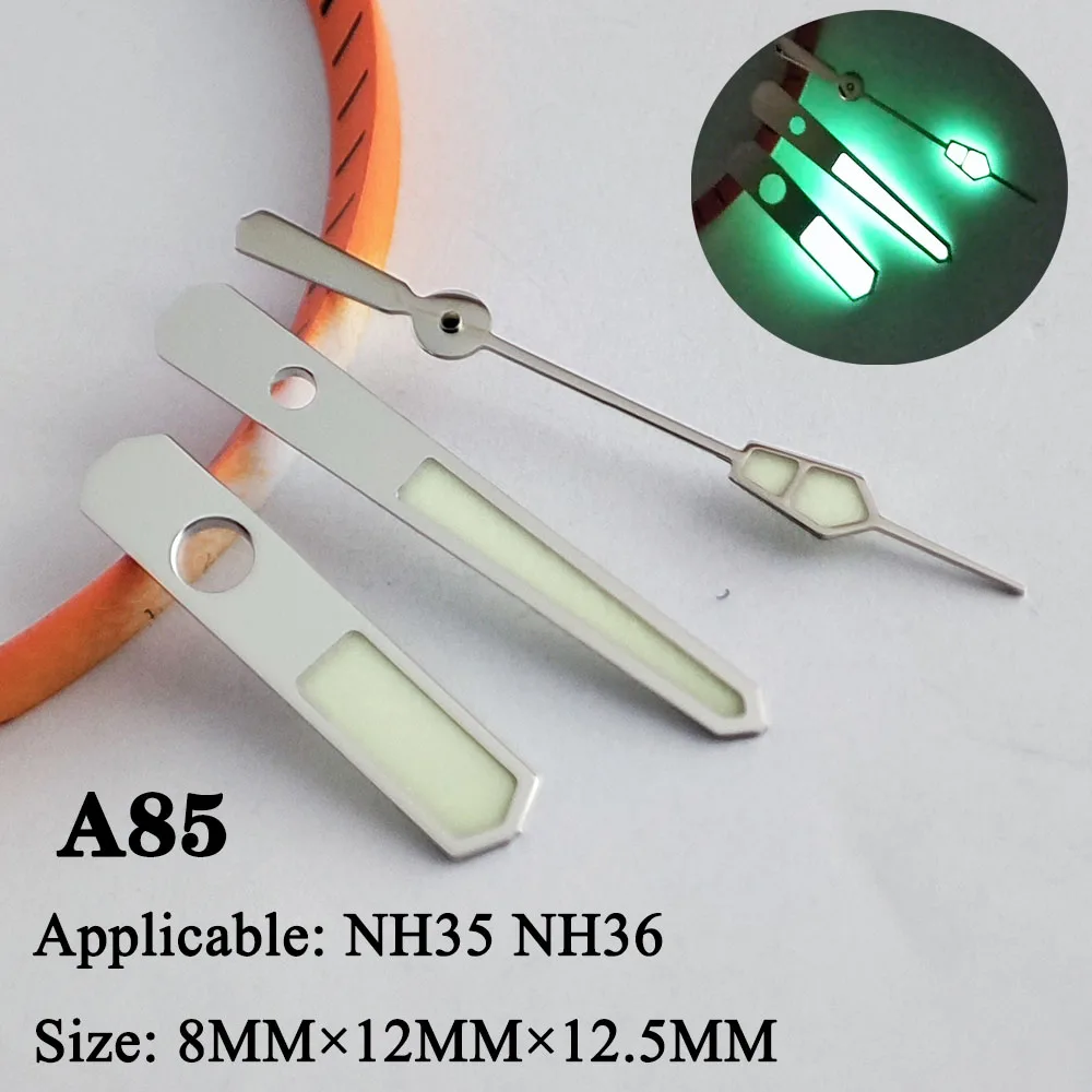 Aiguilles de boîtier de montre avec pointeur, cadran lumineux vert, pièces de montre, A9, NH35, NH36