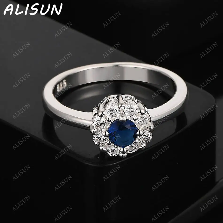 

ALISUN, кольцо из стерлингового серебра 925 пробы с синим цирконом и цветком для женщин, модные украшения, винтажное очаровательное благородное кольцо для вечеринки, подарки на день рождения