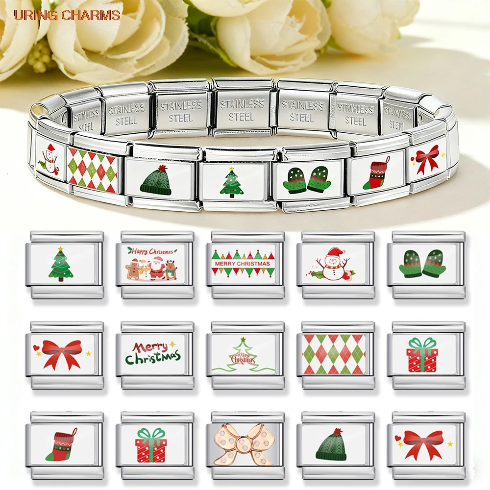 クラシックなクリスマスチャームチェーン、ツリー、グローブ、雪 - Jewelry Making Gloves のレビューと価格